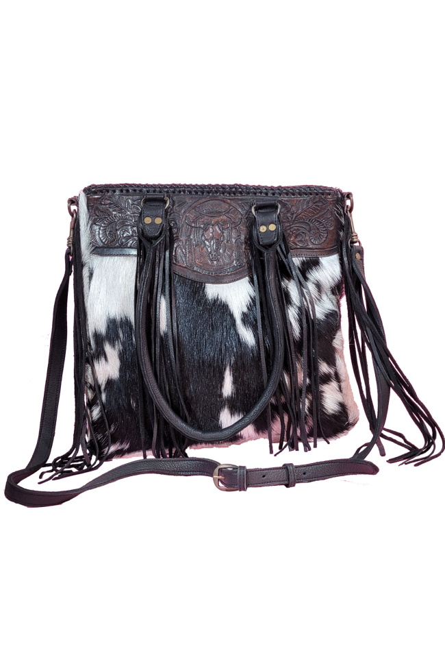 (image for) Sonora Hide Hair On Hand Tooled Leather Cross Body Shoulder Bag